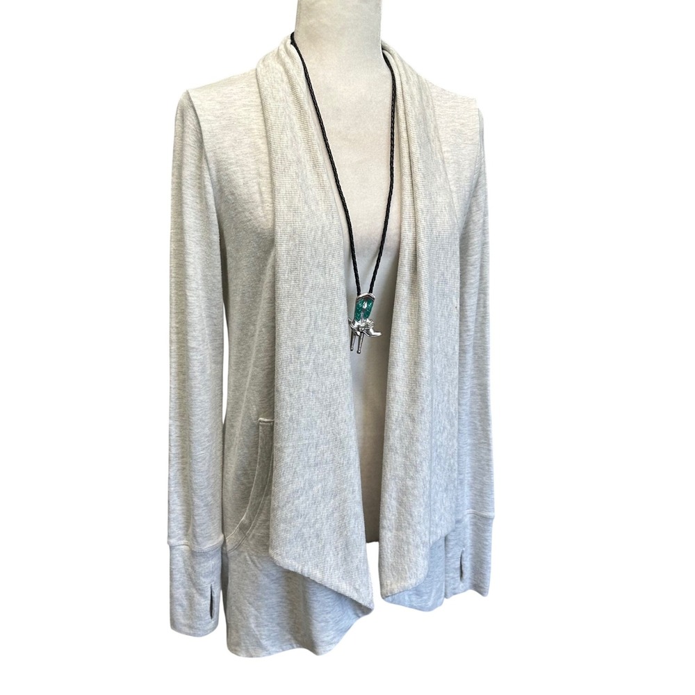 Athleta Womens Cardigan Sweater Size XXS Light Grey Heathered Open Front Pockets
